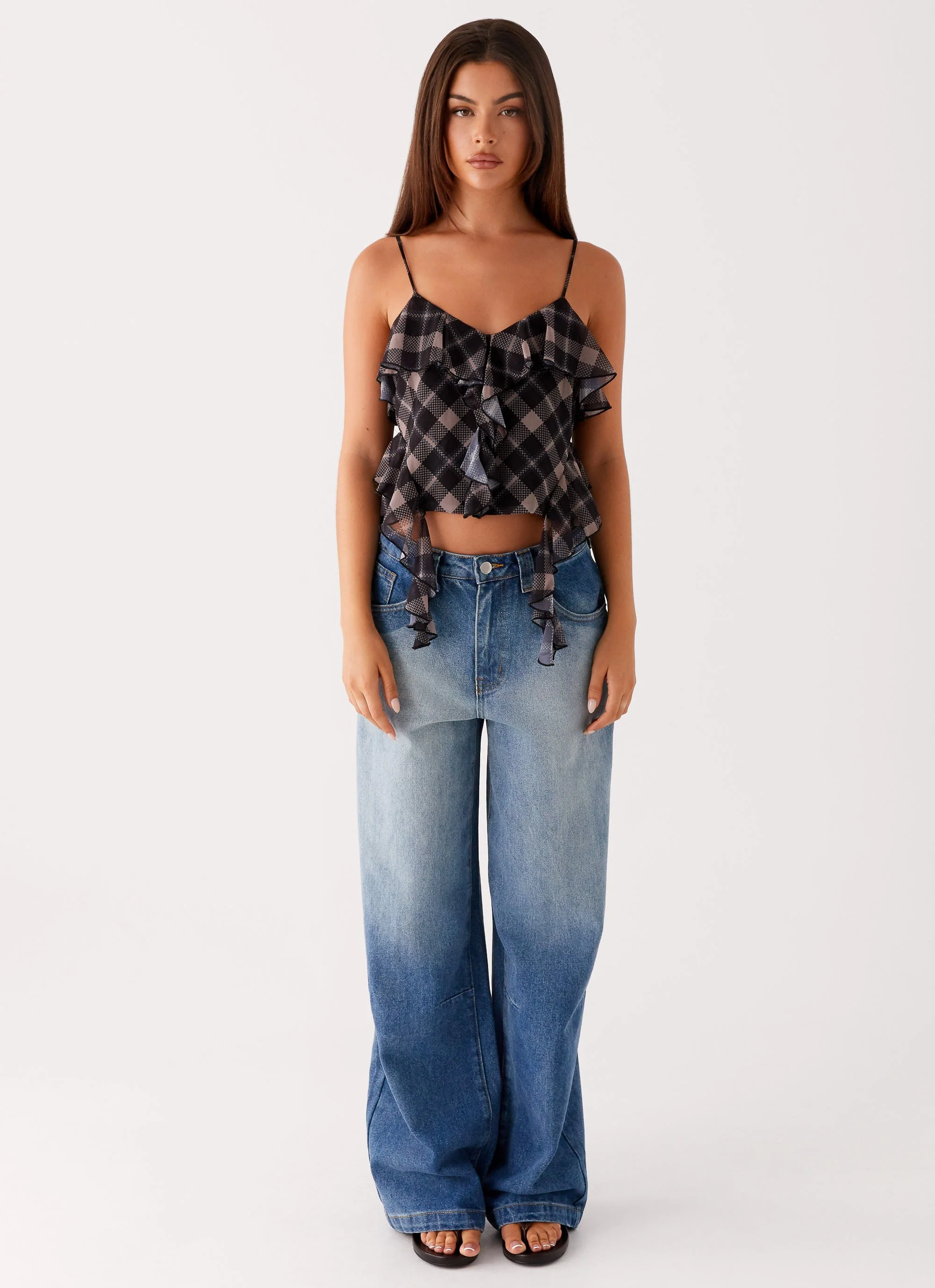 Jessie Cami Top - Taupe Check