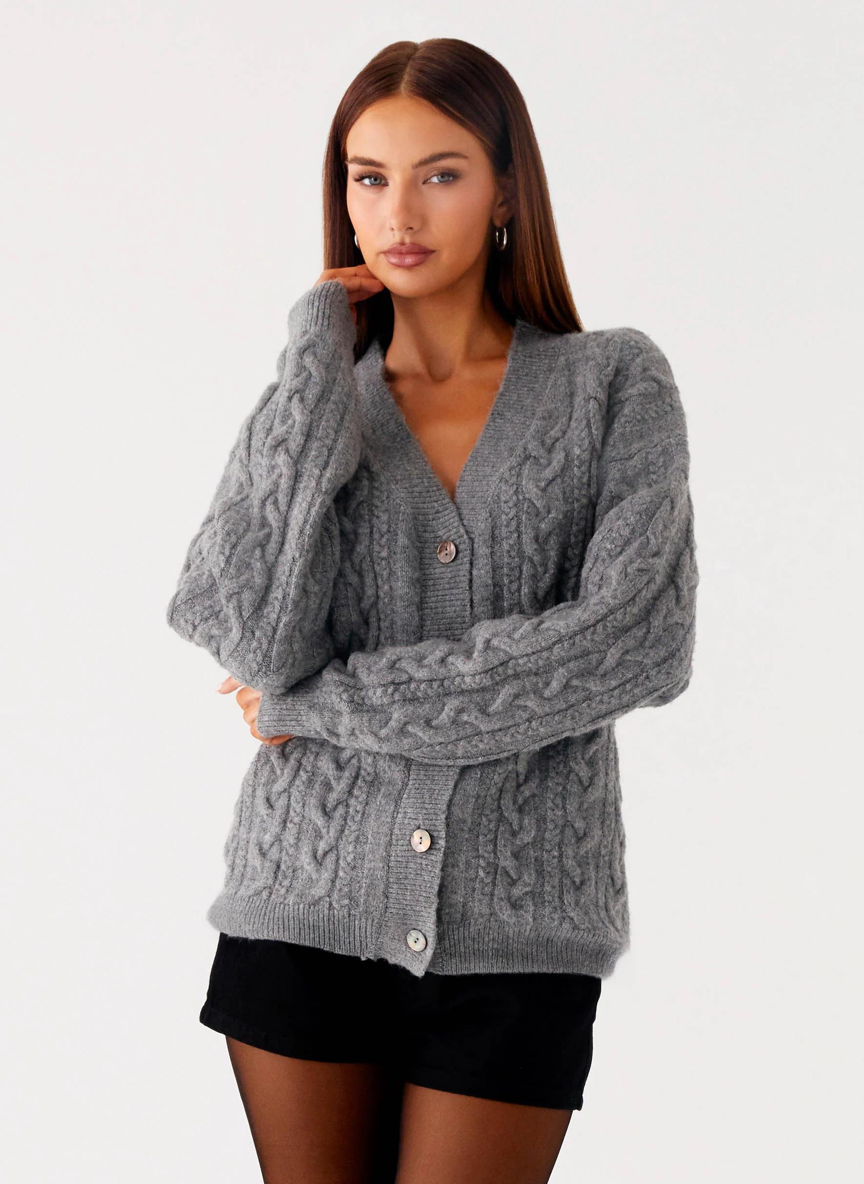 Frawley Cable Knit Cardigan - Grey