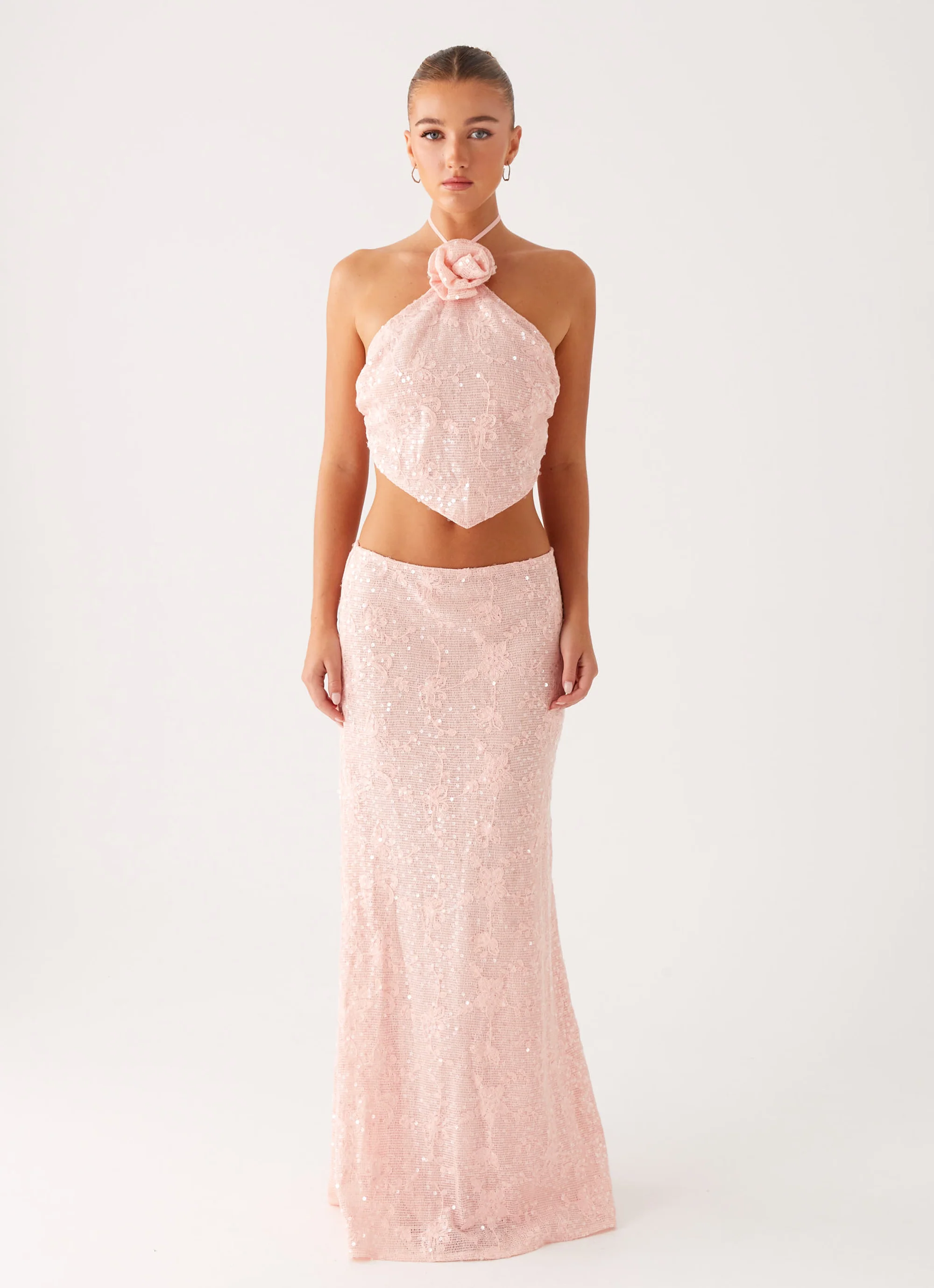 Queenie Sequin Halter Top - Pink