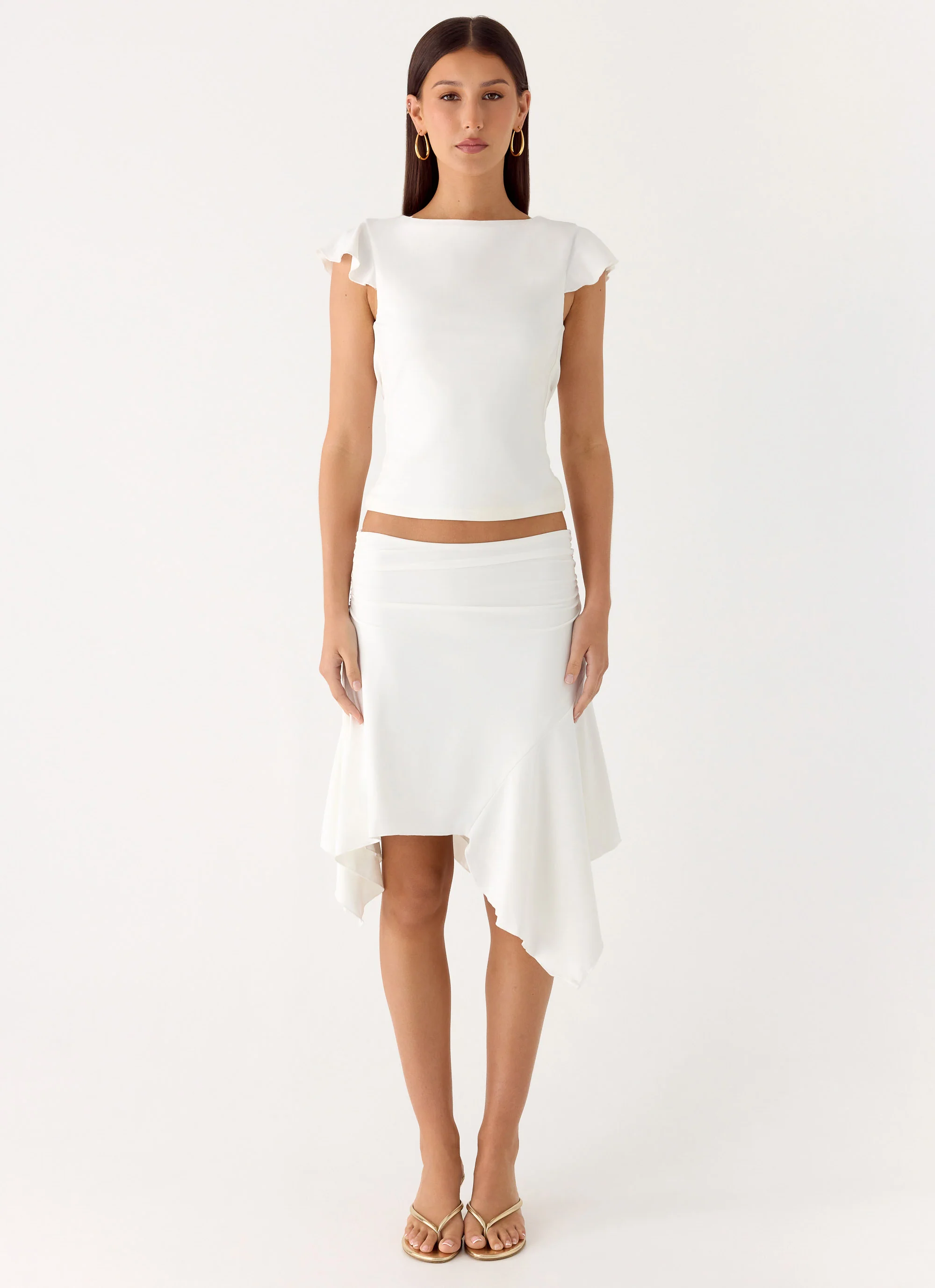 Maxina Asymmetrical Midi Skirt - White