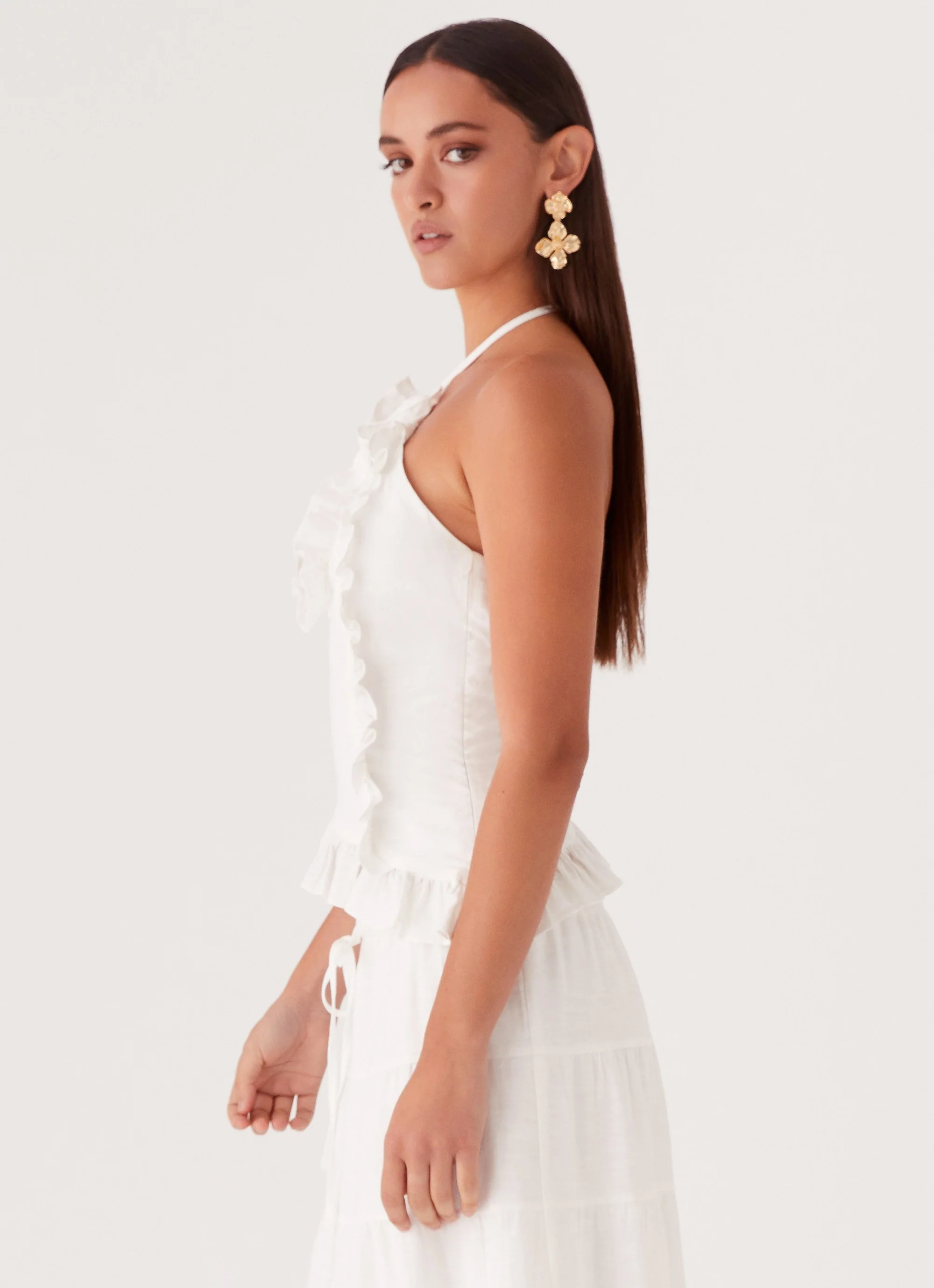 Mariella Linen Top - White