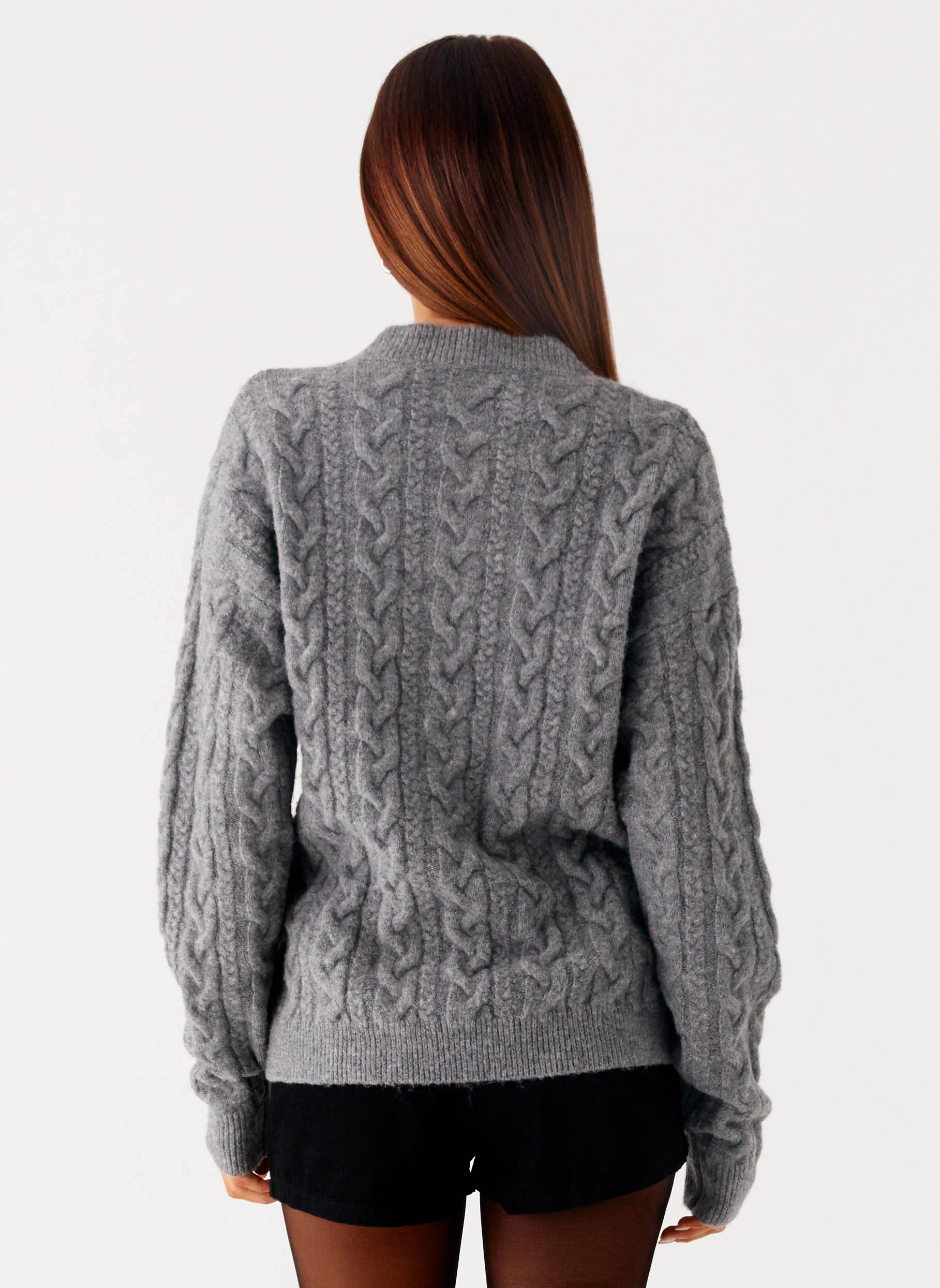 Frawley Cable Knit Cardigan - Grey