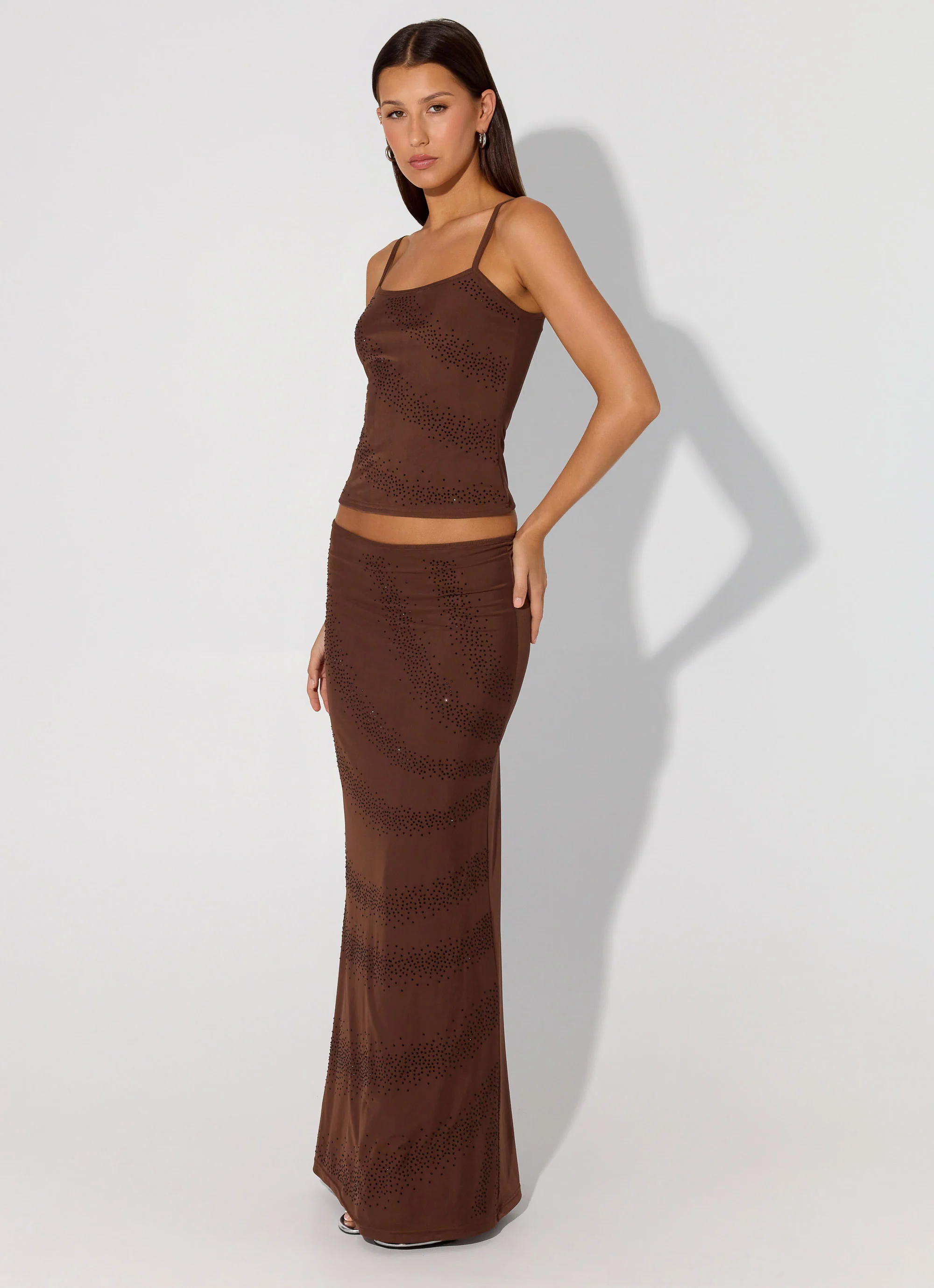 Sweet Sky Beaded Maxi Skirt - Chocolate