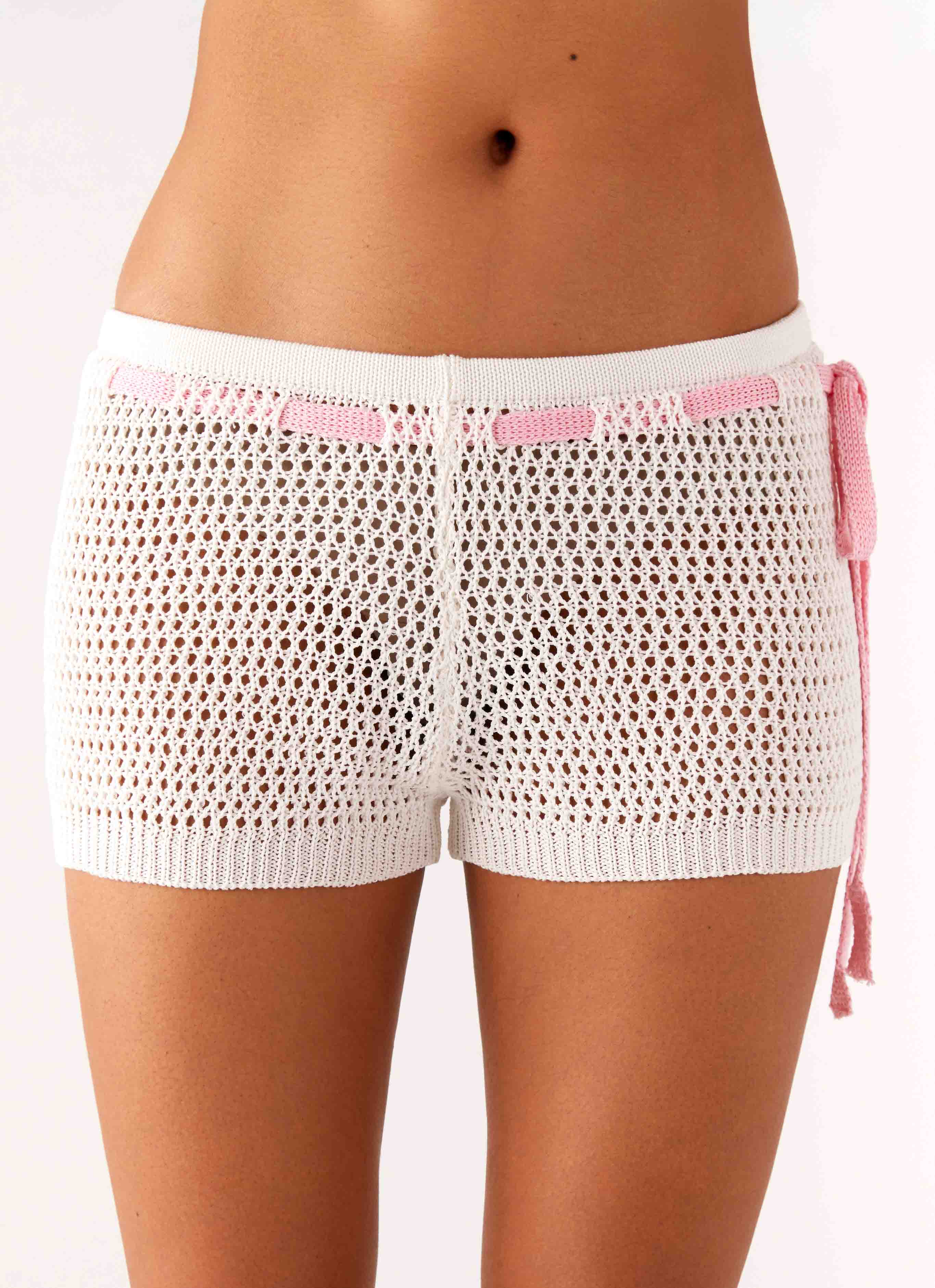 Mahana Crochet Mini Shorts - Ivory Pink