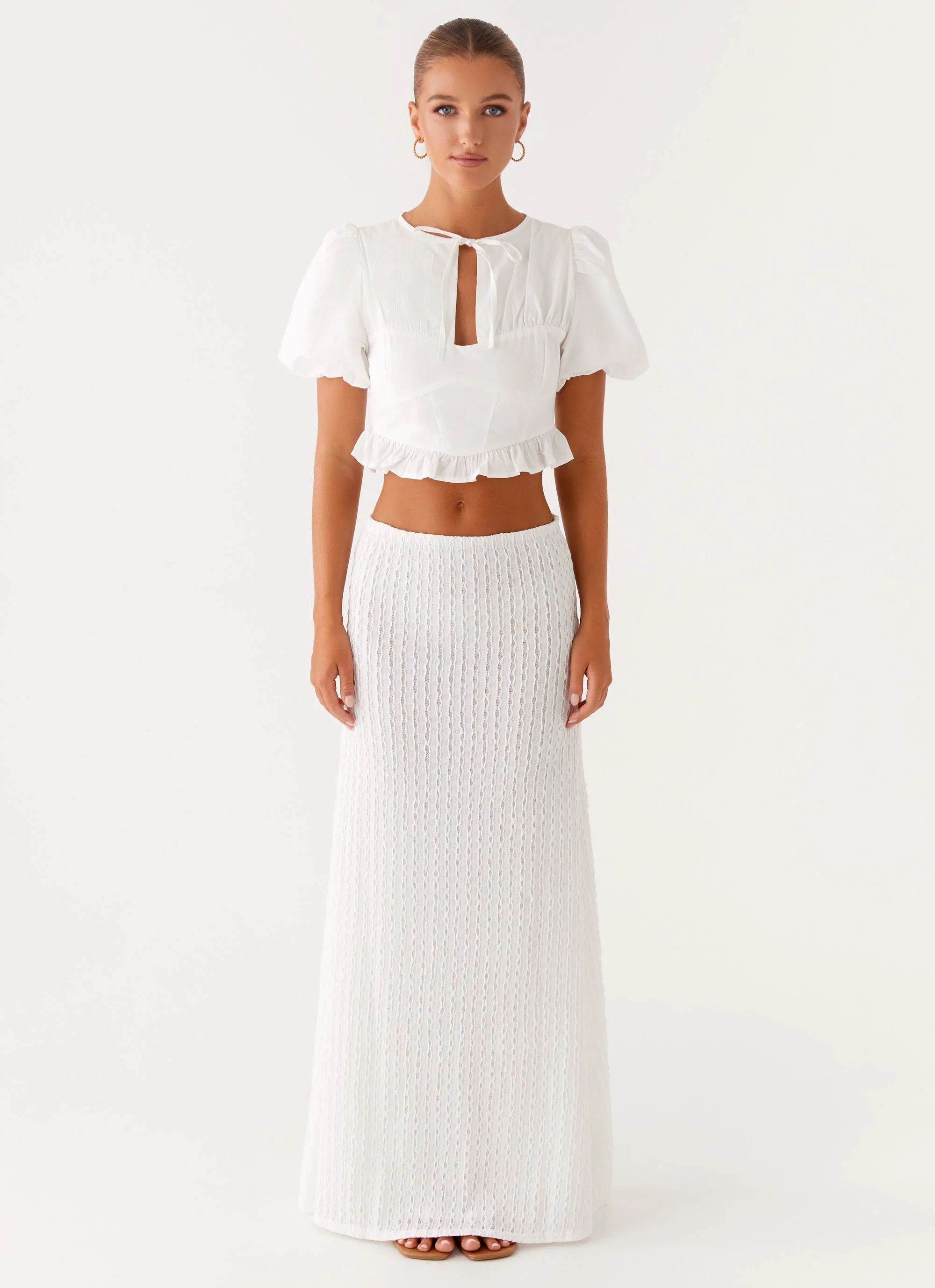 Megan Balloon Sleeve Top - White