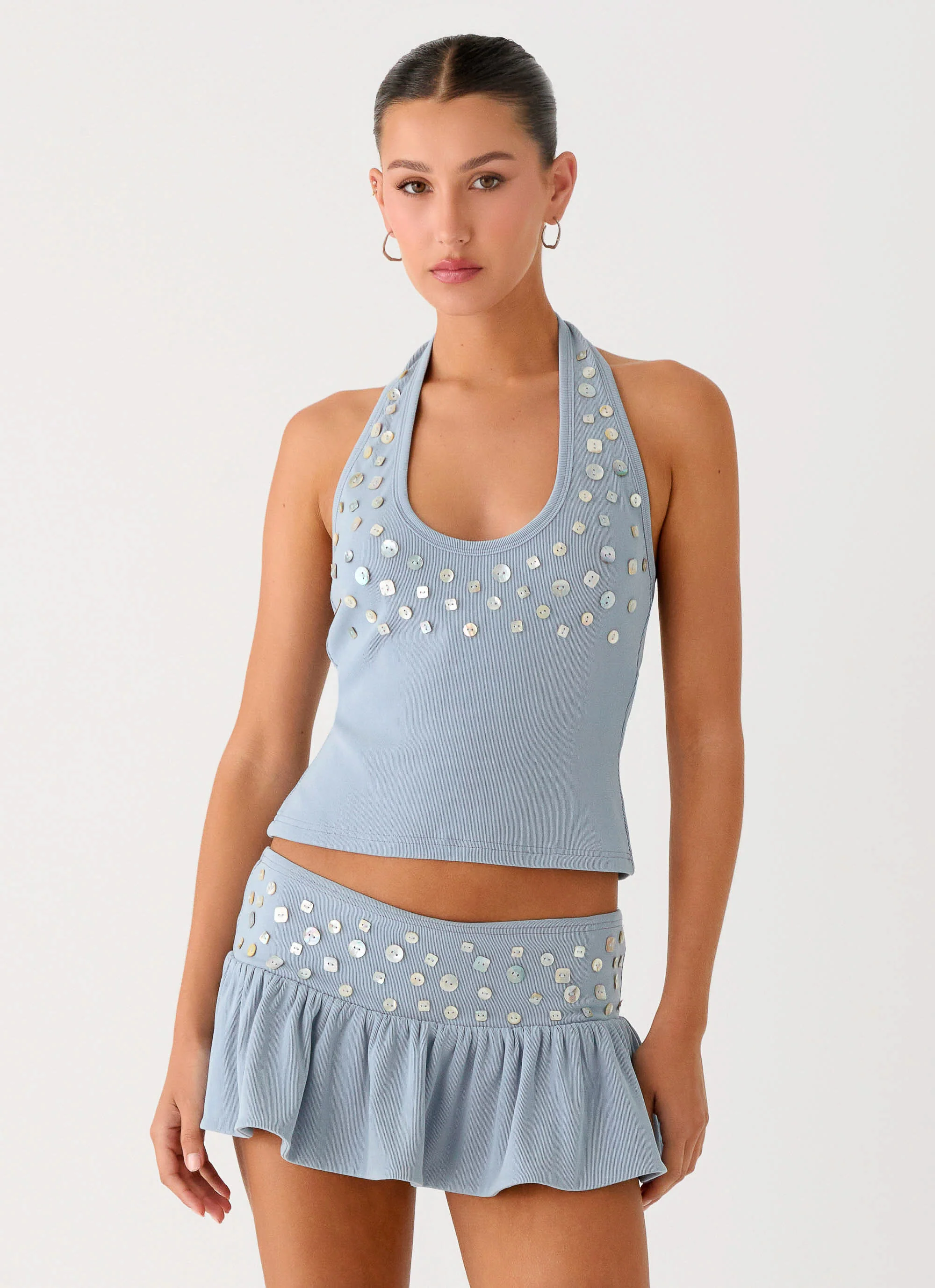 Vegas Nights Halter Neck Top - Blue