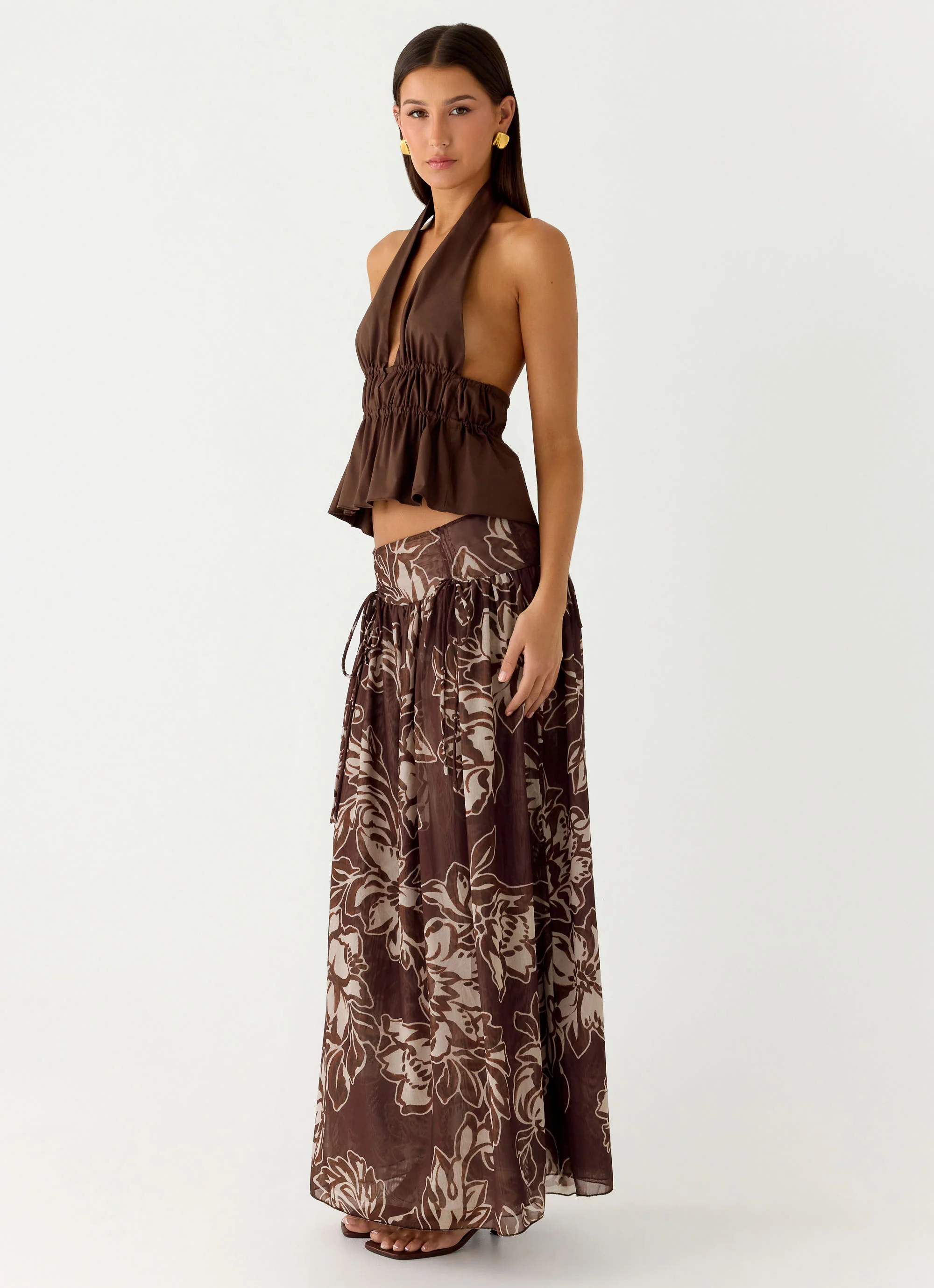 Hot Like Me Maxi Skirt - Espresso Meadow