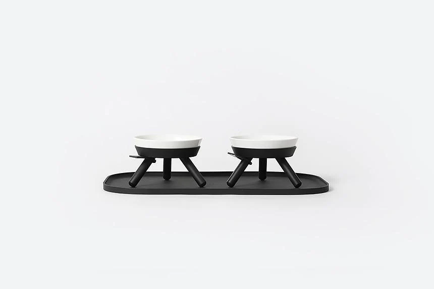 Oreo Elevated Pet Feeder Table . Black & White . Short