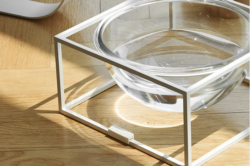 Moonlight Elevated Pet Glass Table. Gray. Short