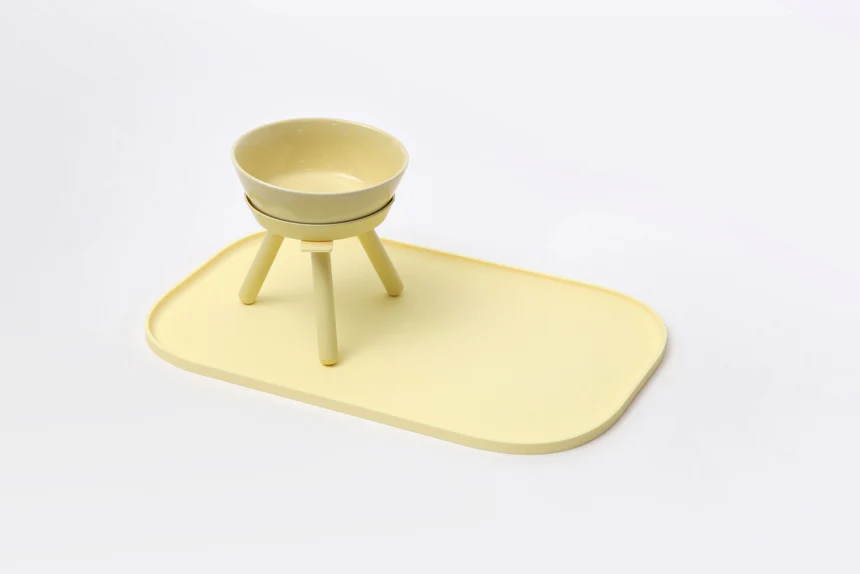 OREO ELEVATED PET FEEDER TABLE . LEMON YELLOW . TALL