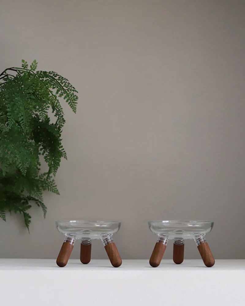 Oreo Glass Elevated Pet Table. Walnut . Short