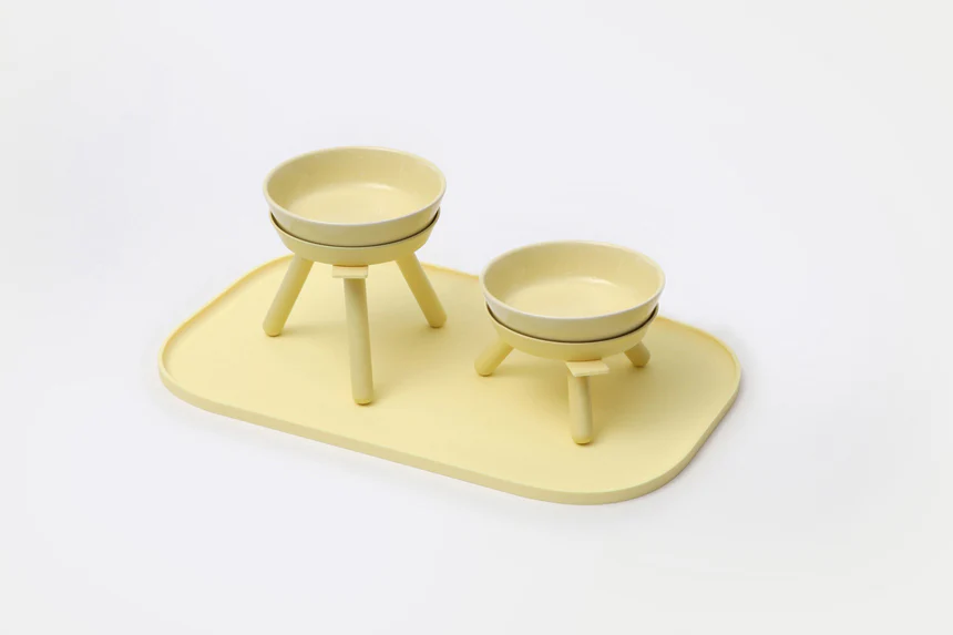 OREO ELEVATED PET FEEDER TABLE . LEMON YELLOW . TALL