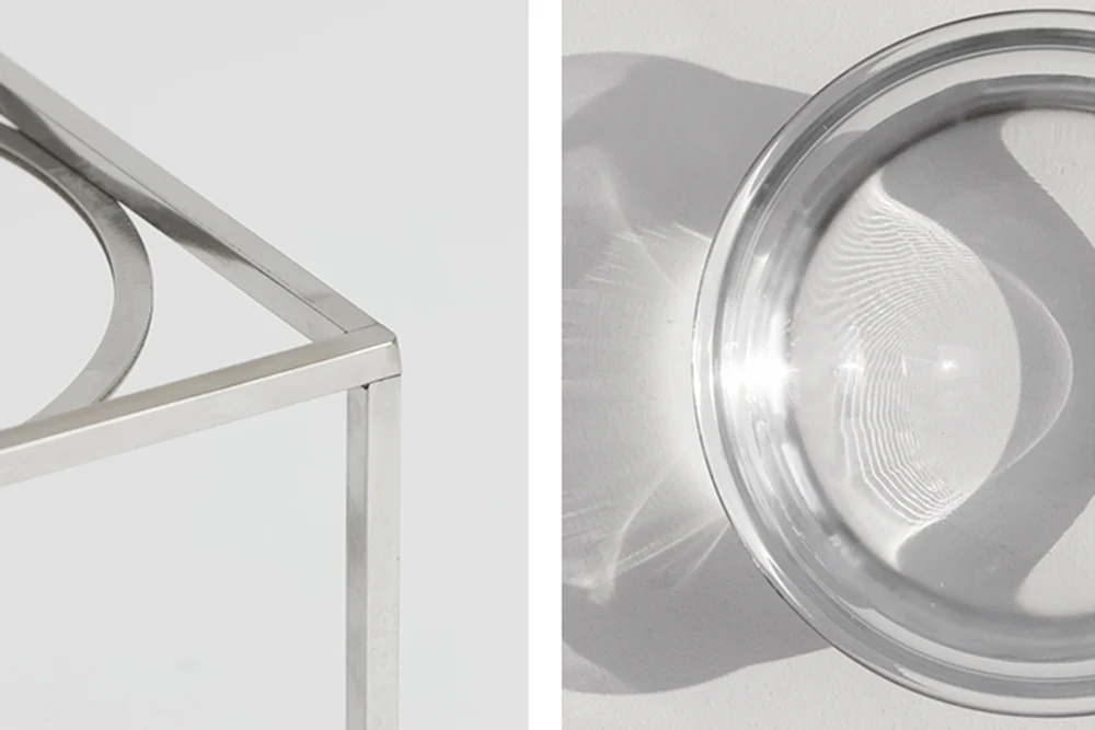 Moonlight Elevated Pet Glass Table. Gray. Short