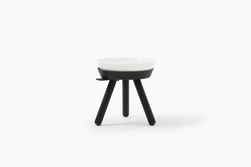 Oreo Elevated Pet Feeder Table . Black & White . Tall