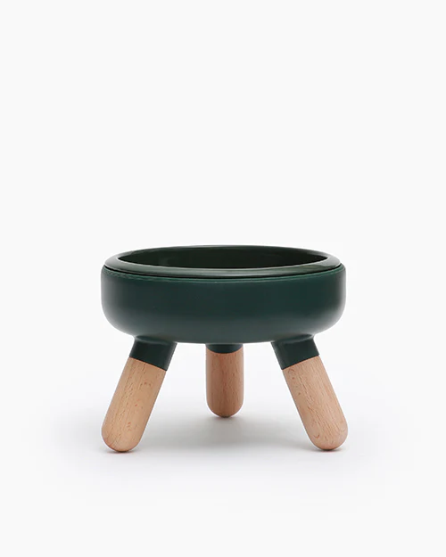 Oreo Elevated Pet Table Wood . Dark Green . Short