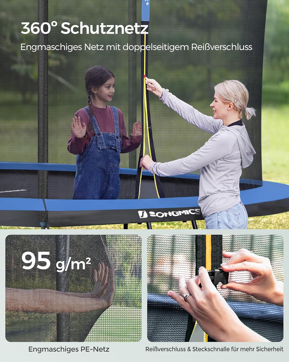 SONGMICS Trampolin Outdoor Ø 427 cm. rundes Gartentrampolin mit Sicherheitsnetz und Leiter. Randabdeckung. gepolstertes Gestell. für Kinder