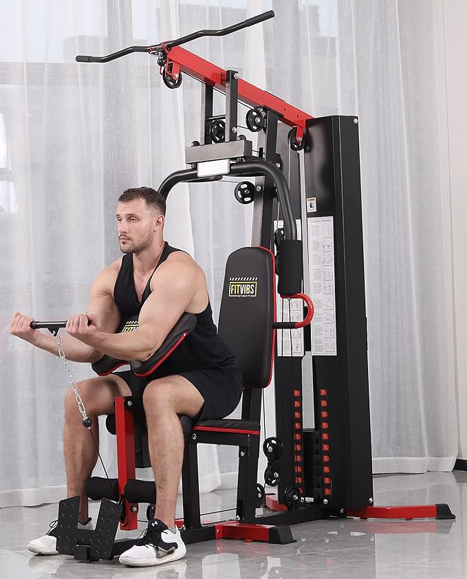 Multifunctional Home Gym System Workout Station with Leg Extension and Preacher Curl, 122.5LB Weight Stack, Multiple Options, Multiple Packages