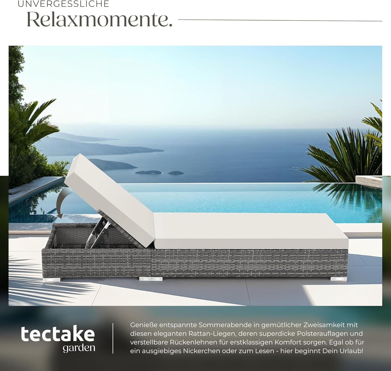 TecTake 403088 Set of 2 Aluminium Polyrattan Sun Lounger + Table incl. Protective covers and 2 cover sets. stainless steel screws. grey