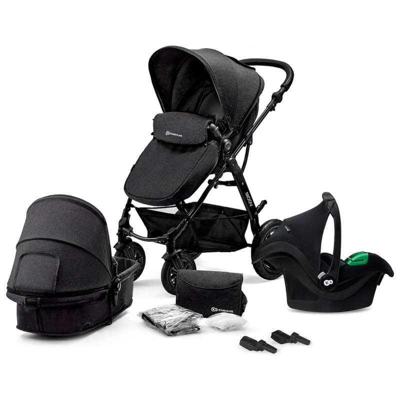 Poussette Kinderkraft Moov + Nacelle + Coque Auto Mink Pro - Grey Melange