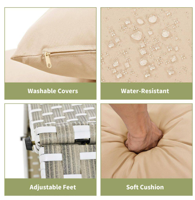 Metal Outdoor Sectional Sofa Set Rattan Daybed 2-Tone Weave Sunbed with Retractable Canopy and Removable Cushion