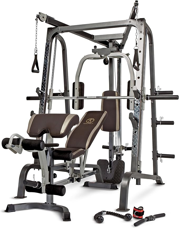 MARCY Smith Cage Workout Machine Full Body StrengthTraining Home Gym Equipment System with Leg Developer, Press Bar, PEC Deck, and Squat Rack