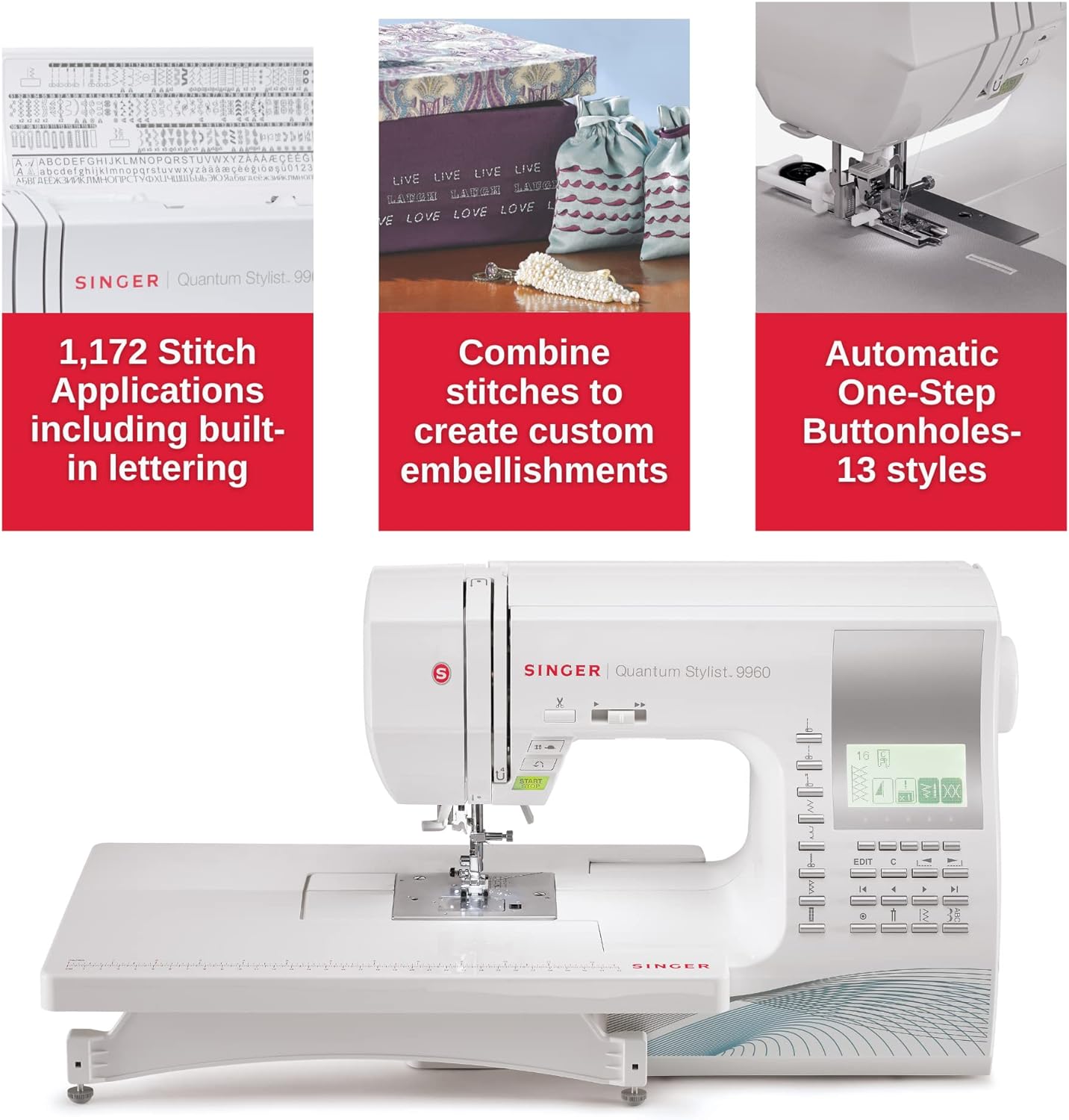 SINGER | 9960 Sewing & Quilting Machine With Accessory Kit, Extension Table - 1,172 Stitch Applications & Electronic Auto Pilot Mode