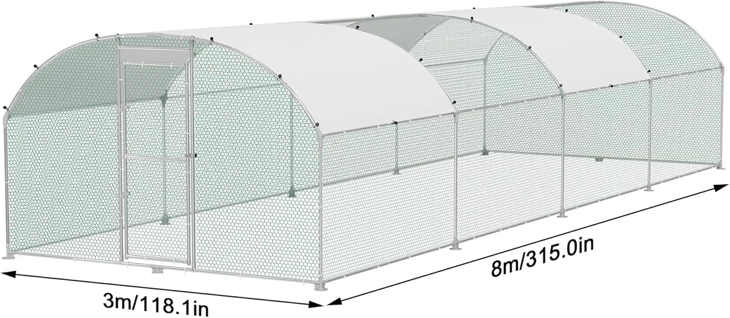Hühnerstall 3x8m Metall Freilaufgehege Freigehege. Geflügelstall Kleintiere. Verzinkter Stahlrahmen mit PE Dach. Bogenaufsatz