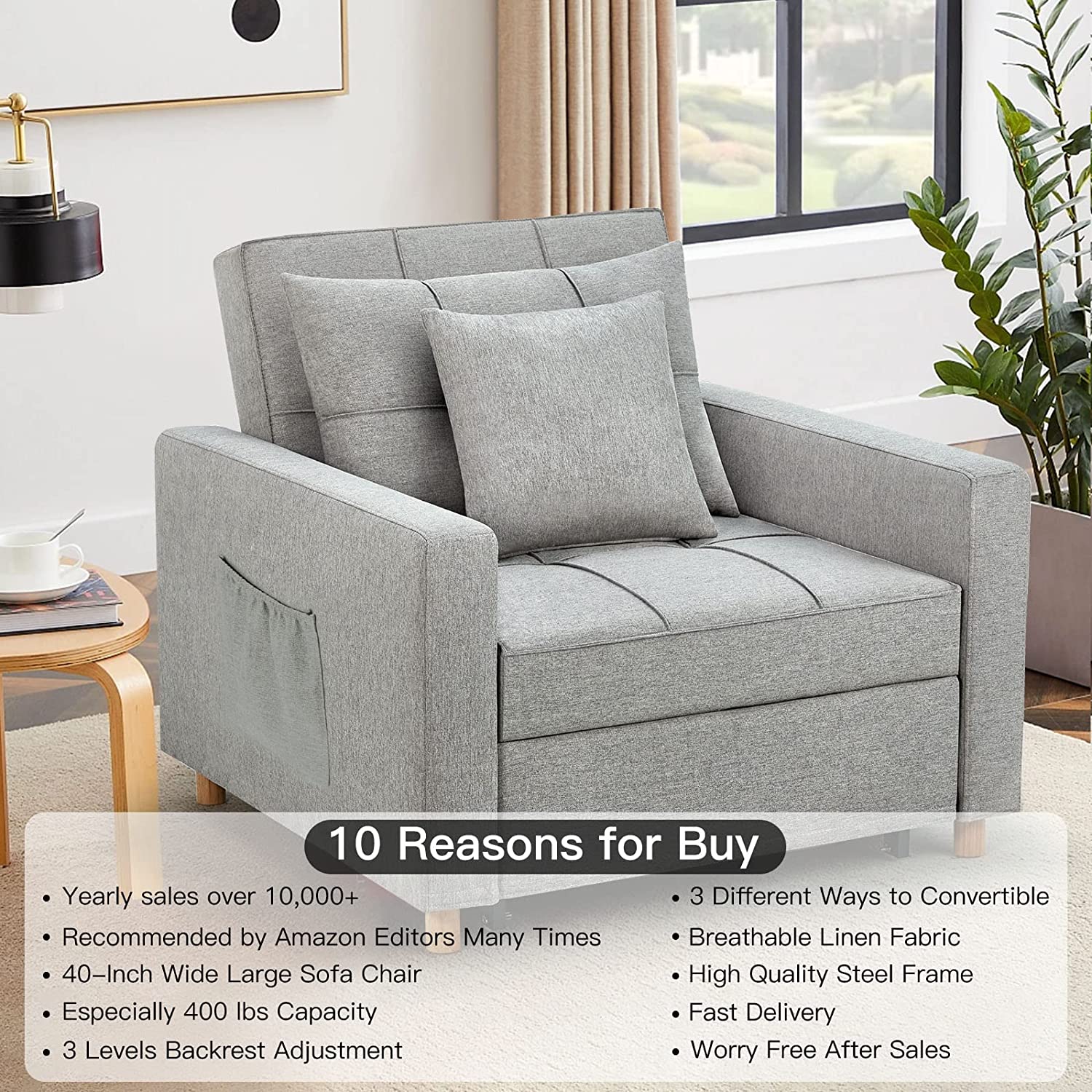 π₯ 40 Inch 3-in-1 Convertible Chair Bed,Sofa Bed.