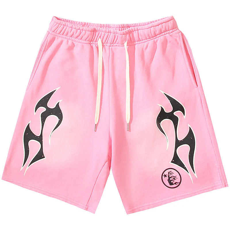 Hellstar Grey Flame Shorts-Pink/Black