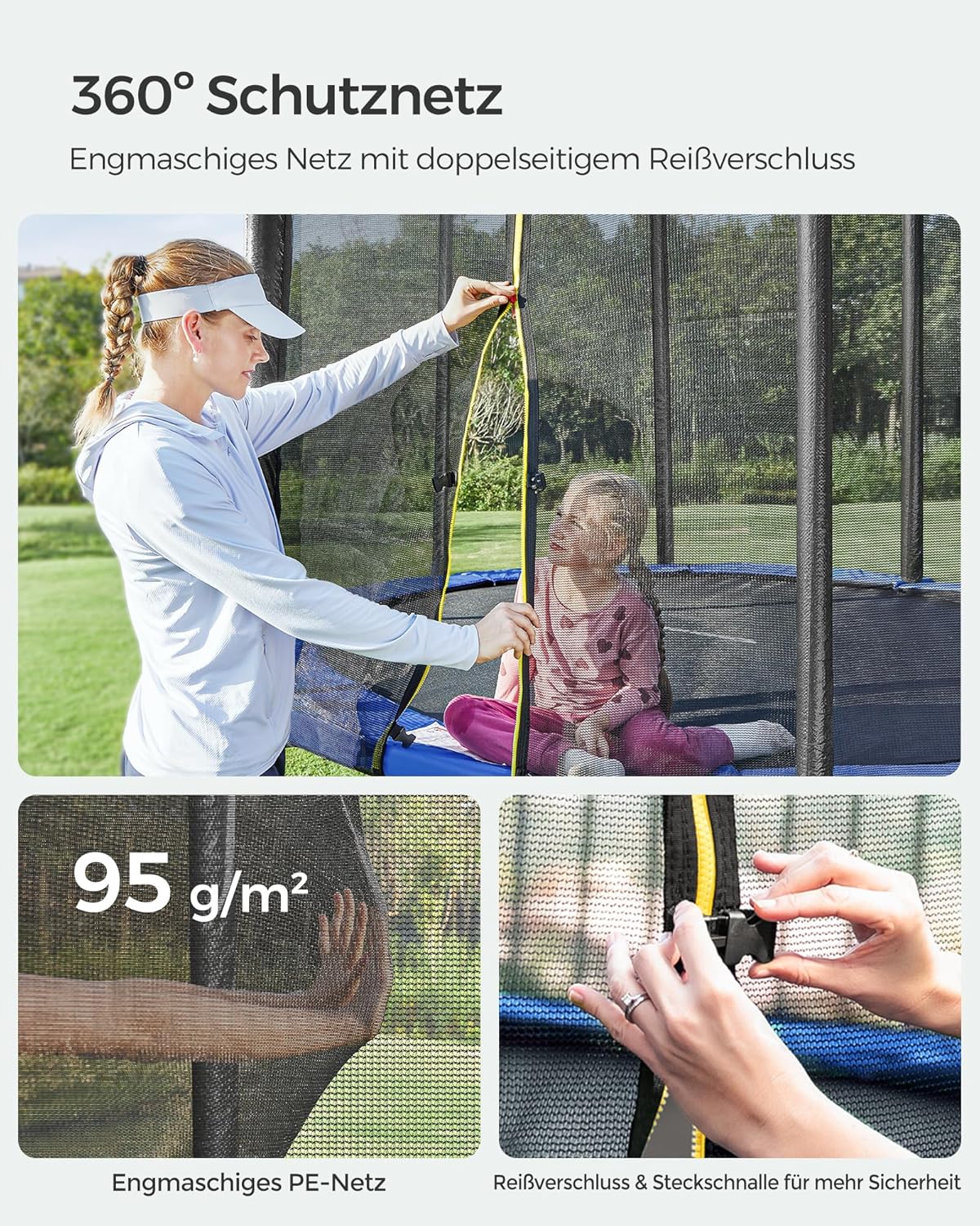SONGMICS Trampolin Outdoor Ø 427 cm. rundes Gartentrampolin mit Randabdeckung. mit Sicherheitsnetz. mit Leiter und gepolsterten Stangen