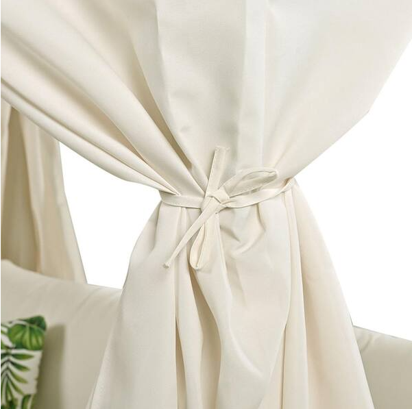 Beige Metal Outdoor Day Bed with Beige Curtains Beige Cushions Suitable for Multiple Scenarios
