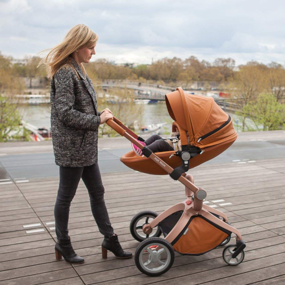 Hot Mom Baby Stroller: Baby Carriage with Adjustable Seat Height Angle and Four-Wheel Shock Absorption,Reversible,High Landscape and Fashional Pram