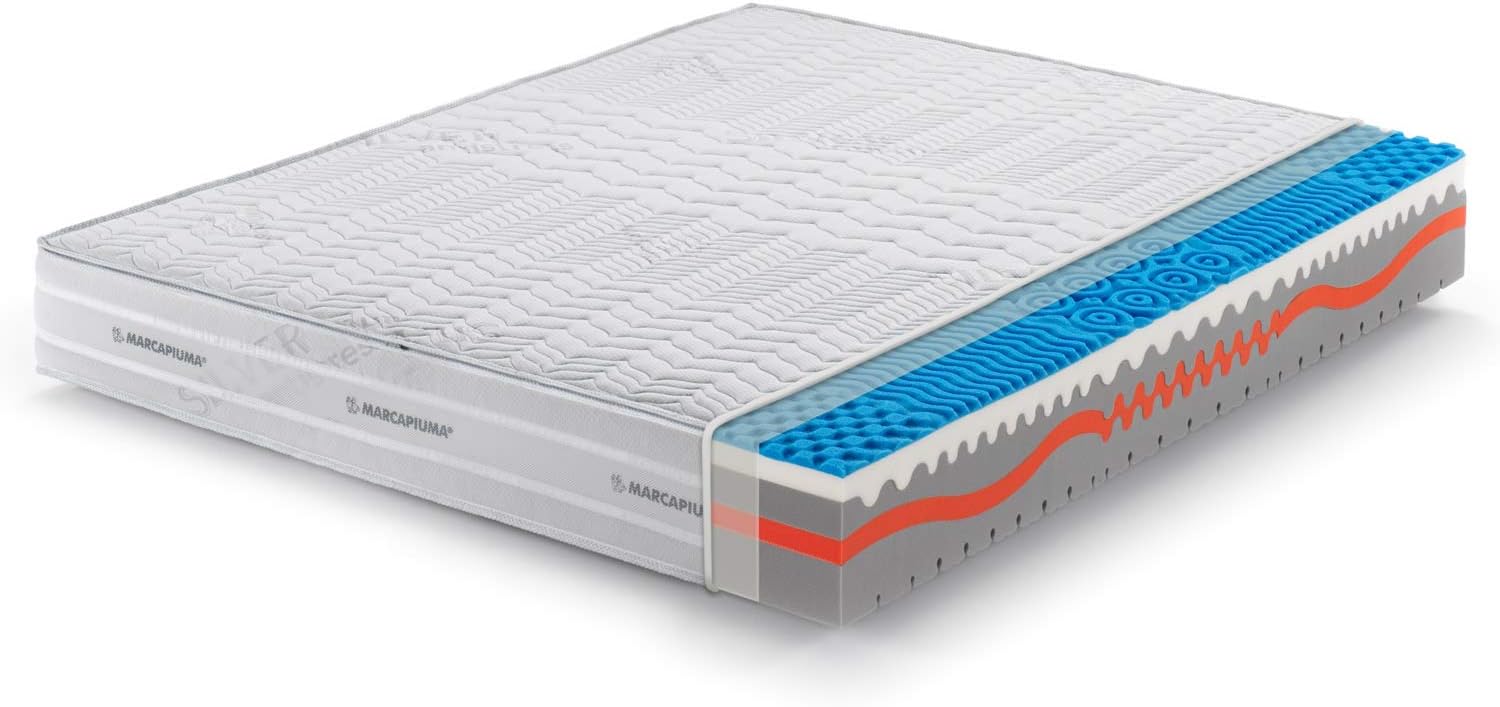 Marcapiuma - Double Mattress Sunshine Visco Foam 160 x 195 H 25 cm Orthopaedic H2 Medium 9 Zone Visco Mattress Removable Cover Silver and Carbon Fibre Against Mites Breathable Made in Italy