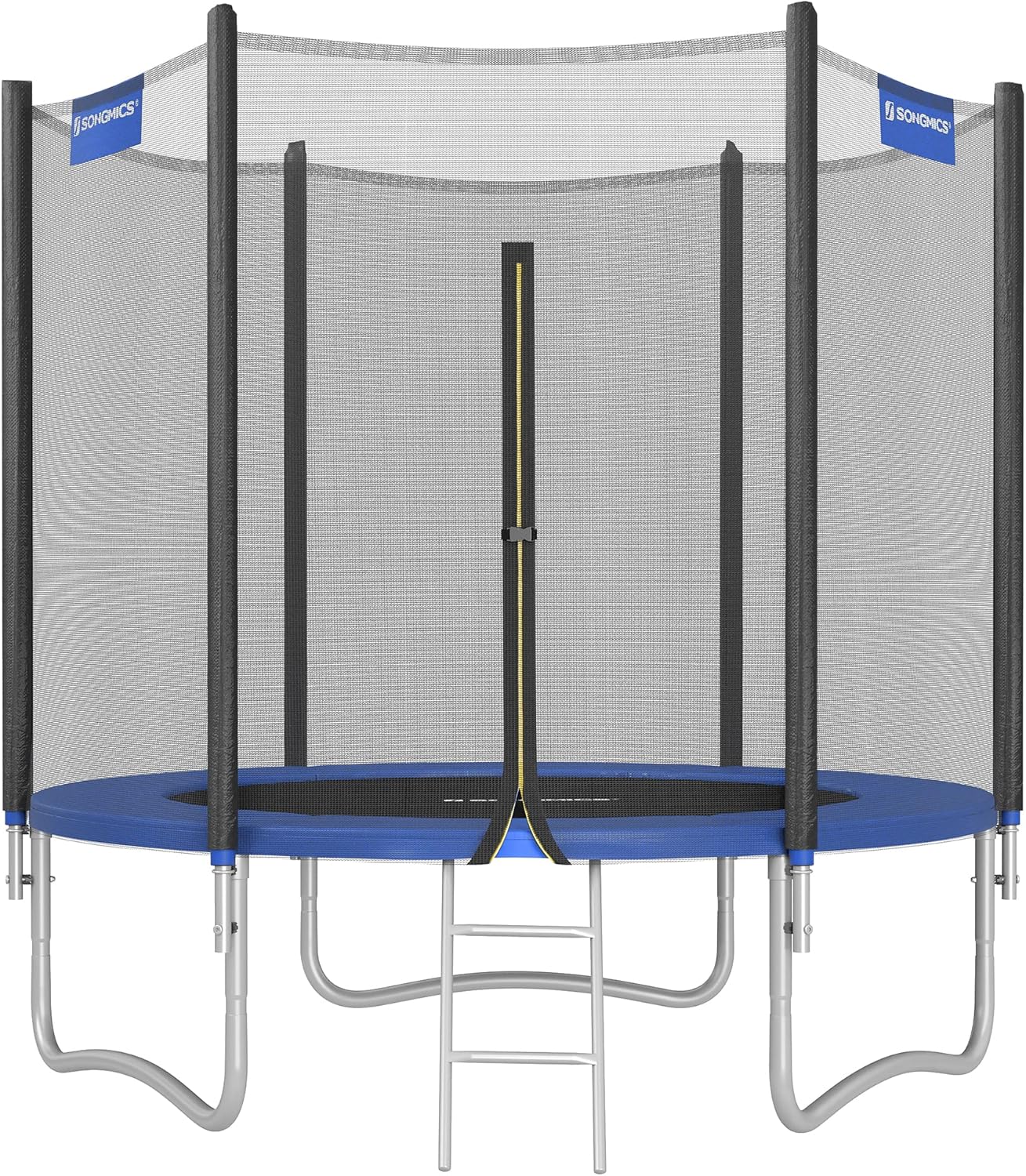 SONGMICS Trampolin Outdoor Ø 244cm. rundes Gartentrampolin mit Randabdeckung. mit Sicherheitsnetz. mit Leiter und gepolsterten Stangen