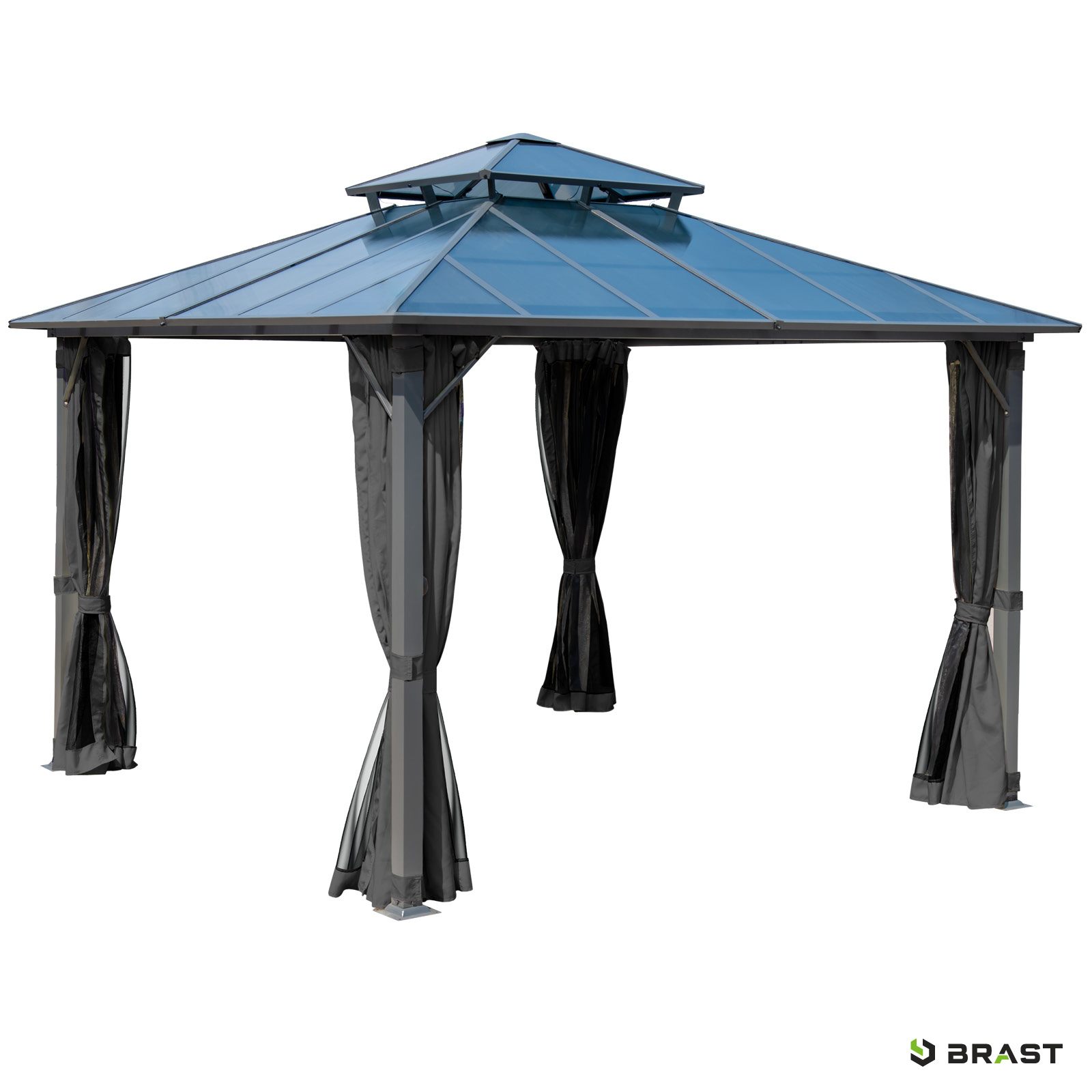 BRAST Alu Pavillon PAGODE 3.5x3.5m dunkelgrau mit Moskitonetz