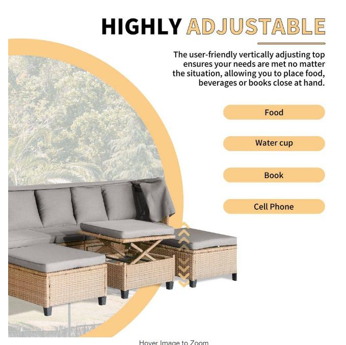 4-piece UV-resistant resin wicker outdoor sofa bed, 3 reclining positions, with cushions and retractable canopy