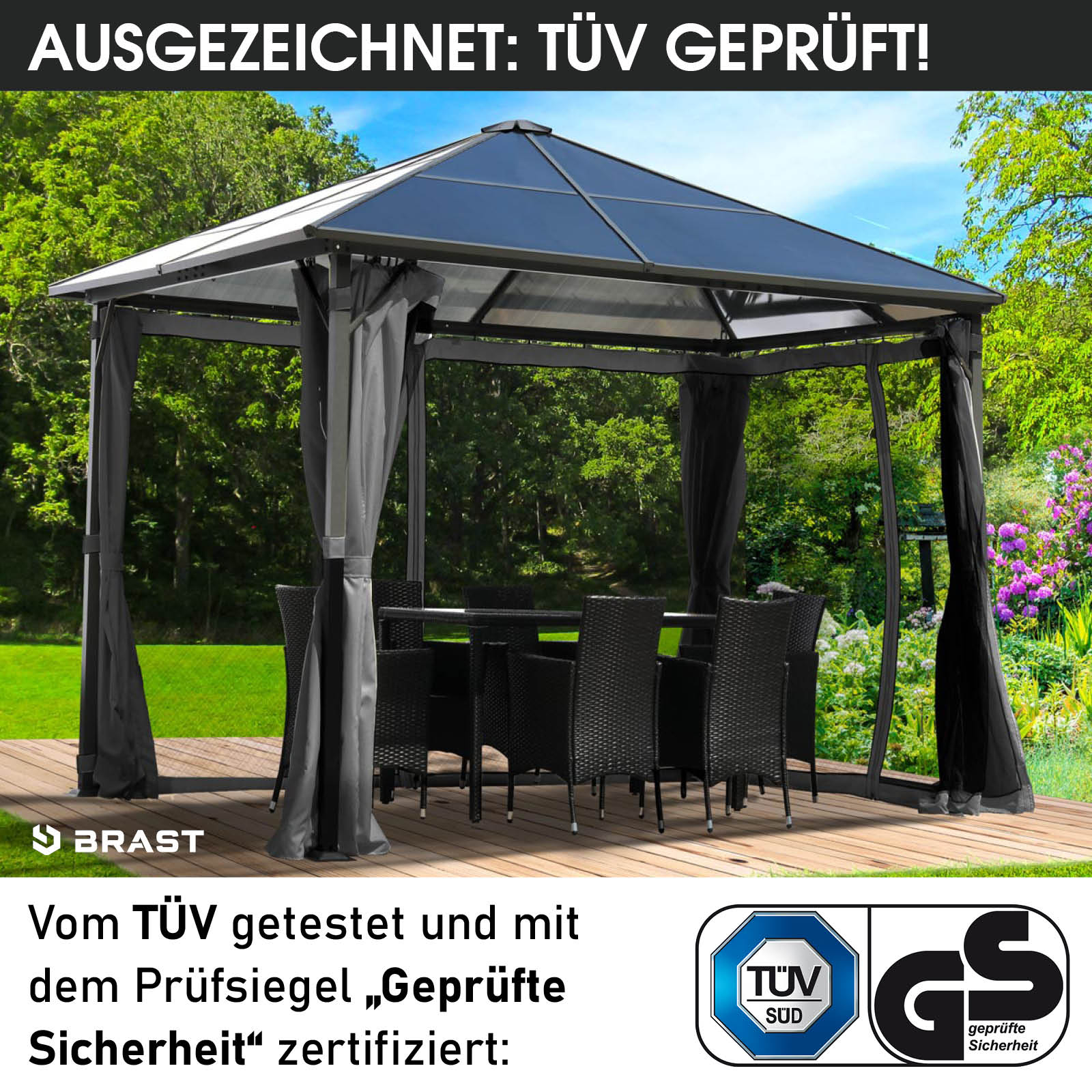 BRAST Alu Gartenpavillon SUMMERDREAM 3x3m grau