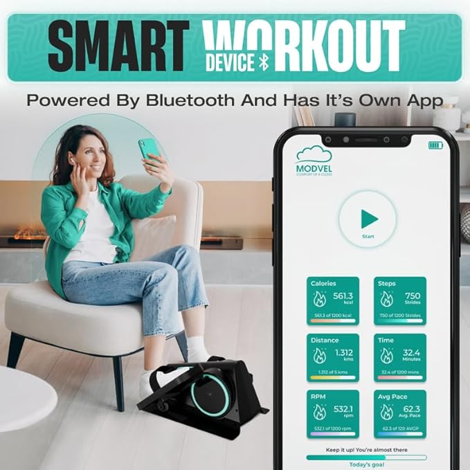 MODVEL Seated Under Desk Elliptical Machine for Home Workout, Mini Elliptical, Desk Bike Pedal Exerciser, Whisper Quiet, Under Desk Pedal Exerciser w/Adjustable Resistance & LCD Display