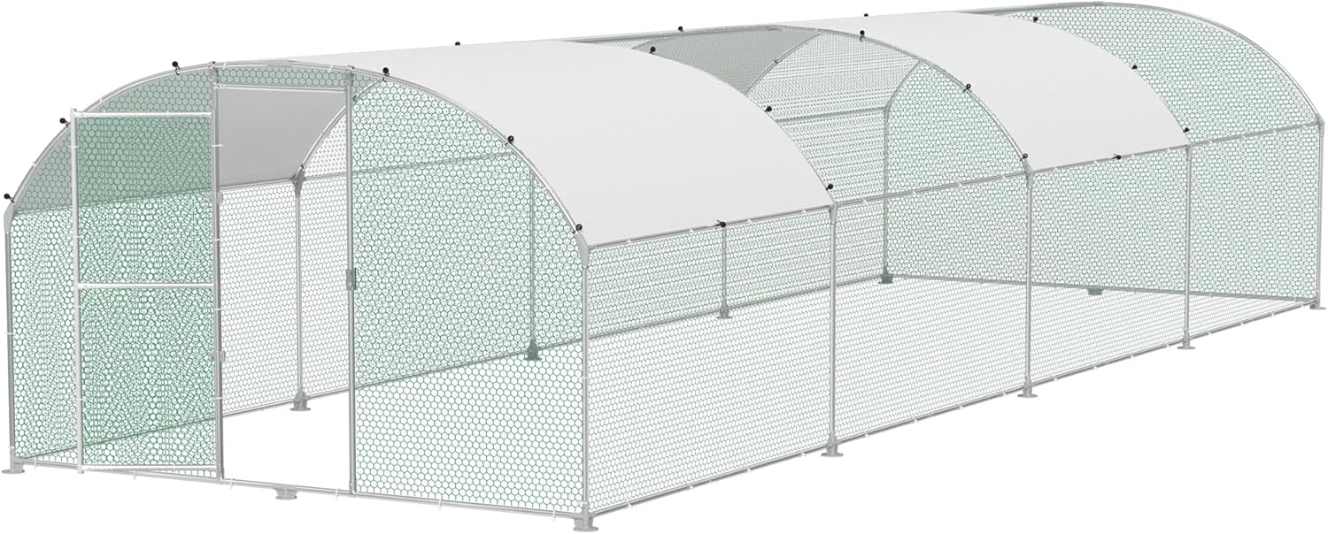 Hühnerstall 3x8m Metall Freilaufgehege Freigehege. Geflügelstall Kleintiere. Verzinkter Stahlrahmen mit PE Dach. Bogenaufsatz