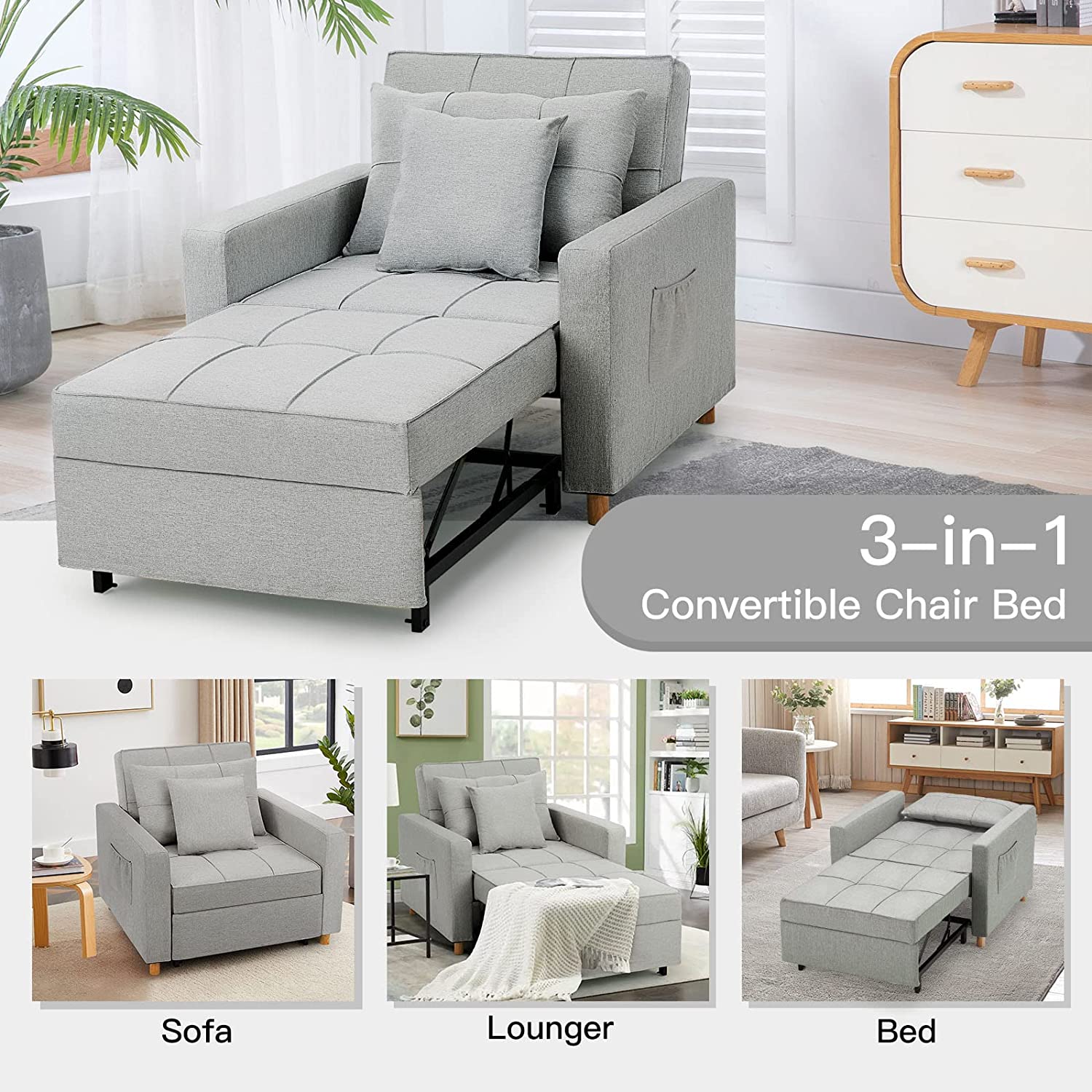 π₯ 40 Inch 3-in-1 Convertible Chair Bed,Sofa Bed.