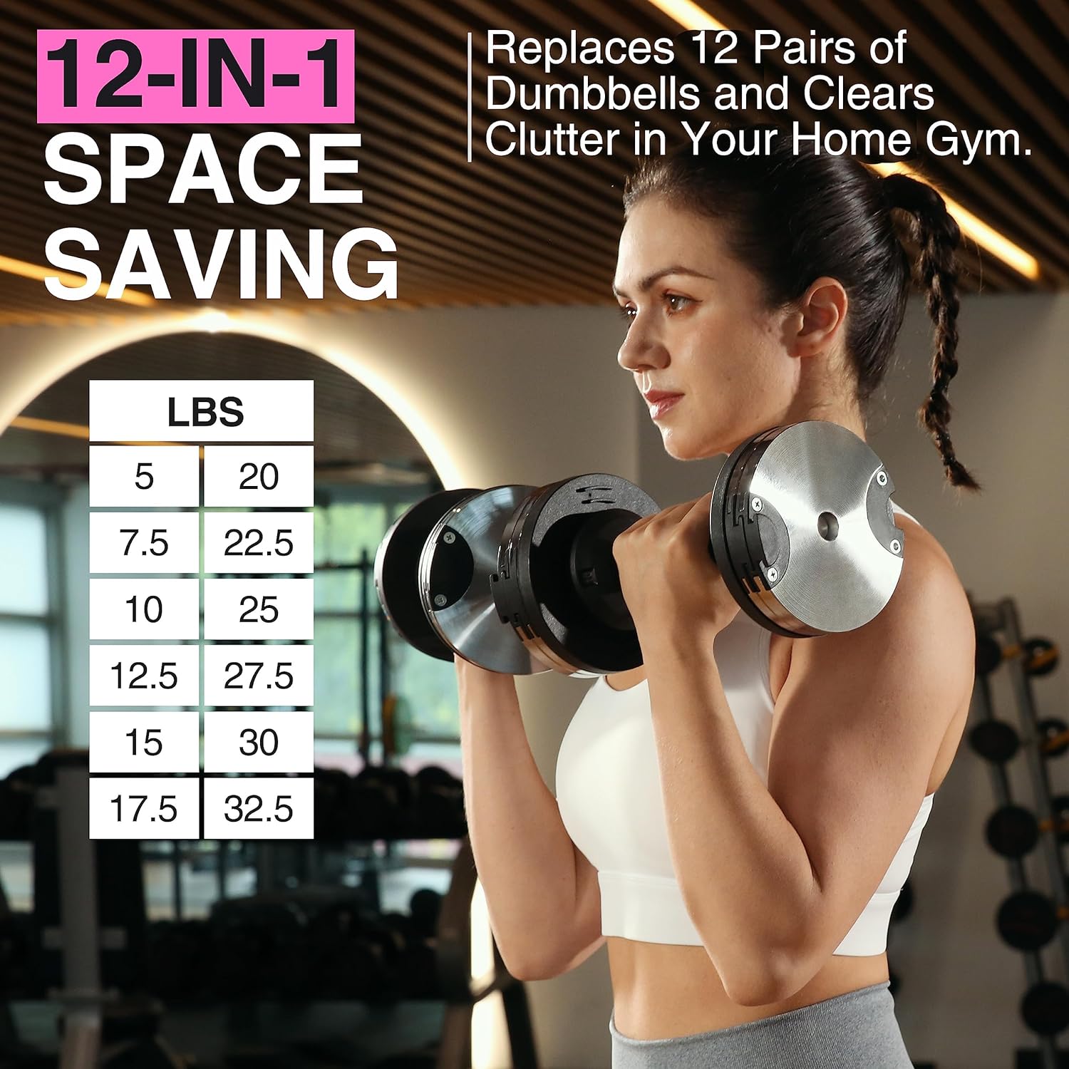 Finer Form Adjustable Dumbbells 5-32.5 LBs. Go Up Or Down in 2.5 LB Increments with These Adjustable Weights