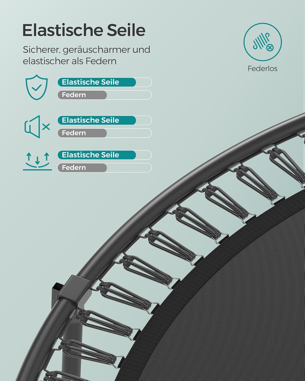 SONGMICS Federloses Trampolin Ø 366 cm. Trampolin Outdoor für Kinder. elastische Seile. Sicherheitsnetz mit Reißverschluss. Glasfaserstangen. sicher. geräuscharm