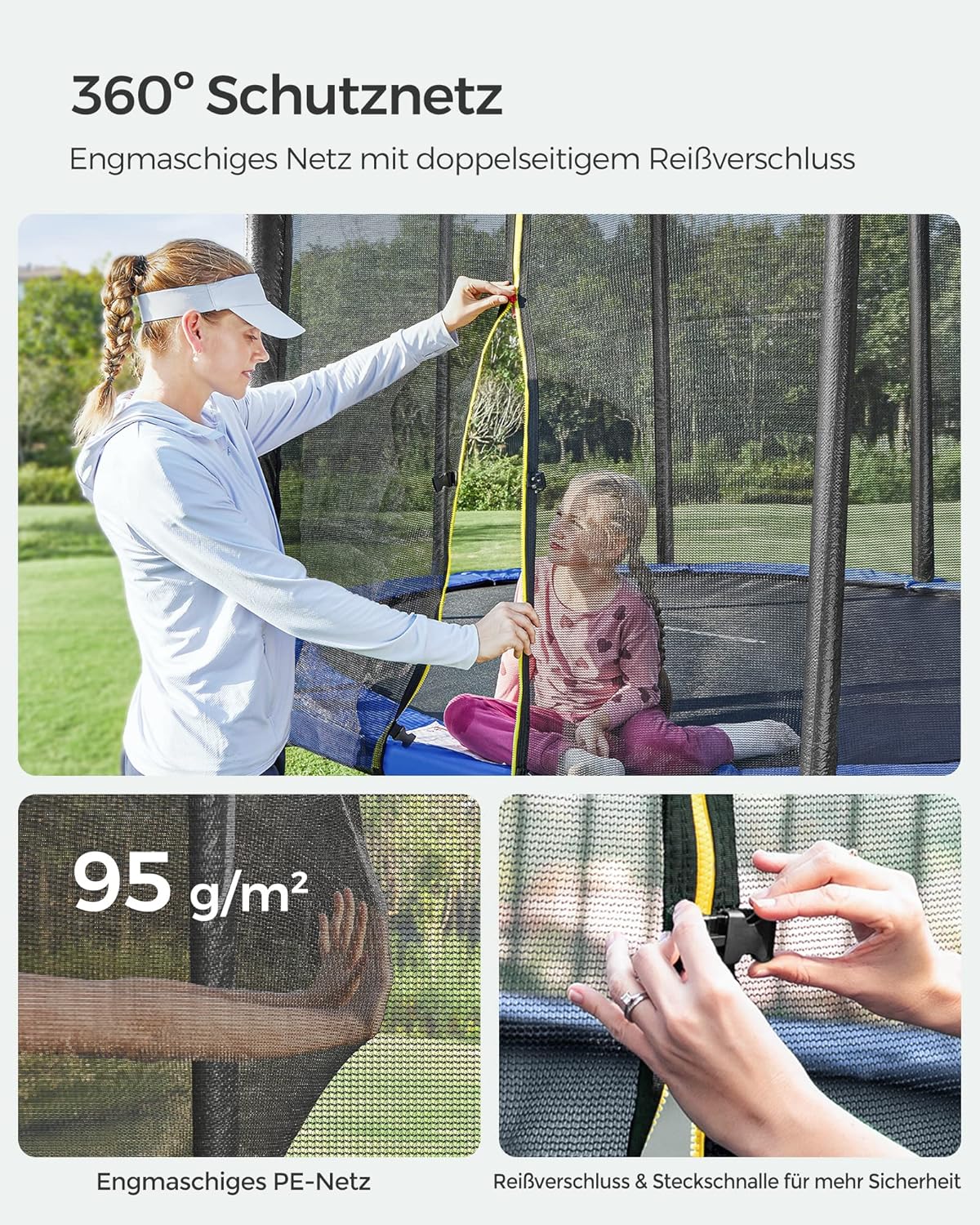 SONGMICS Trampolin Outdoor Ø 305 cm. rundes Gartentrampolin mit Randabdeckung. mit Sicherheitsnetz. mit Leiter und gepolsterten Stangen