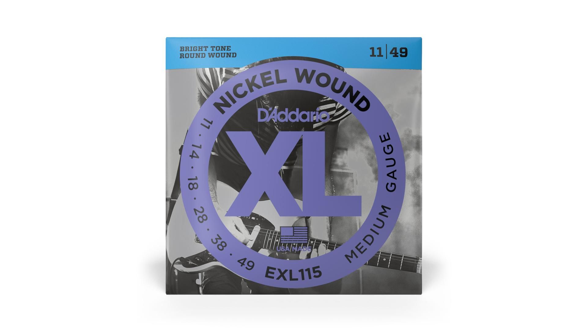 D'Addario EXL115 Nickel Wound Electric Guitar Strings, Medium/Blues-Jazz Rock, 11-49