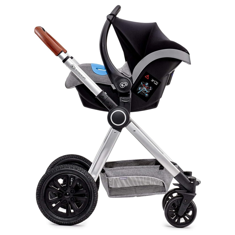 Kinderkraft VEO 3 in 1 Stroller, Combination Stroller, Compact, Pushchair, Pram, Carrycot, With Car Seat, With Accessories, Adapters, 15kg, Gray