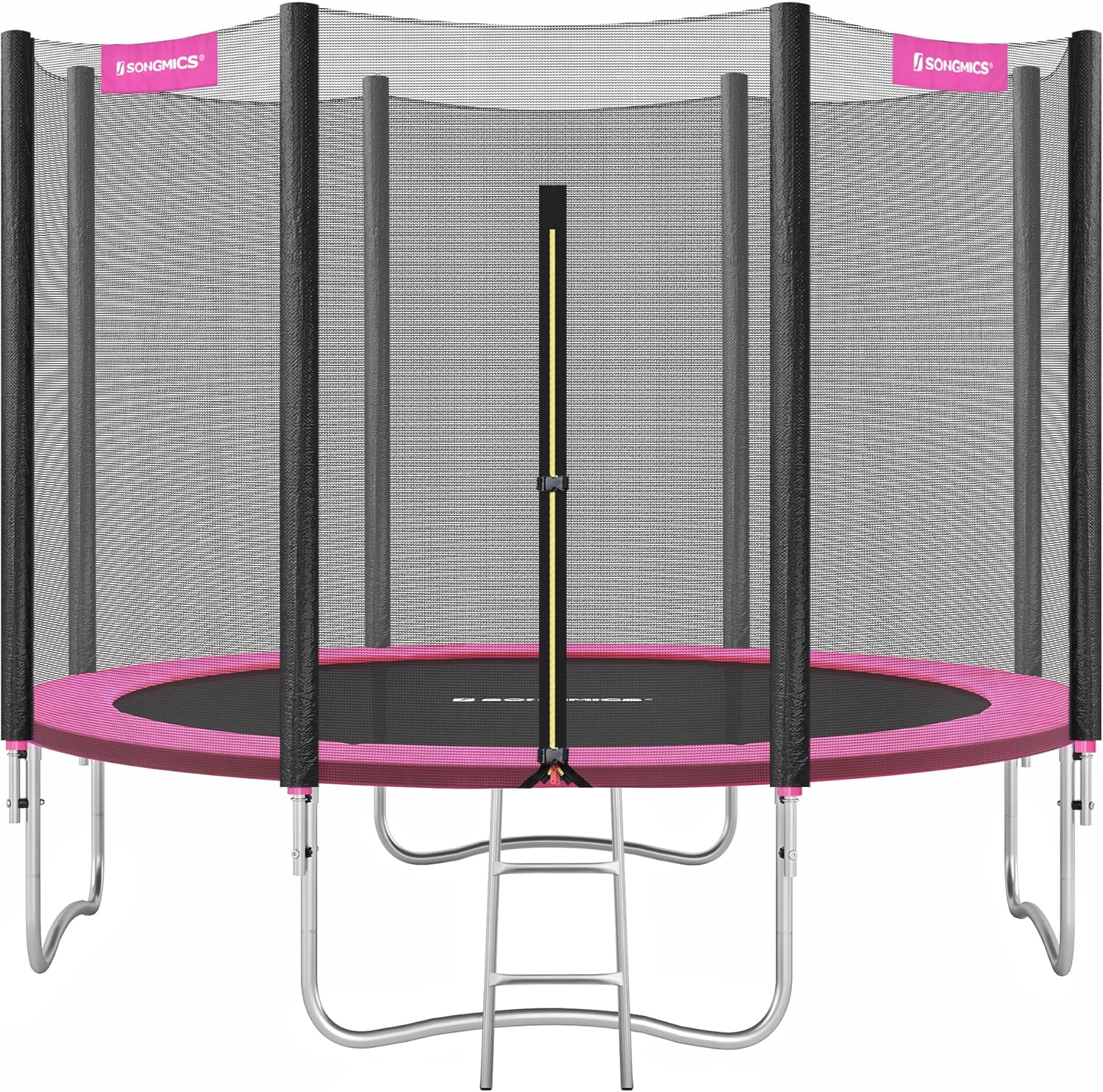 SONGMICS Trampolin Outdoor Ø 305 cm. rundes Gartentrampolin mit Randabdeckung. mit Sicherheitsnetz. mit Leiter und gepolsterten Stangen