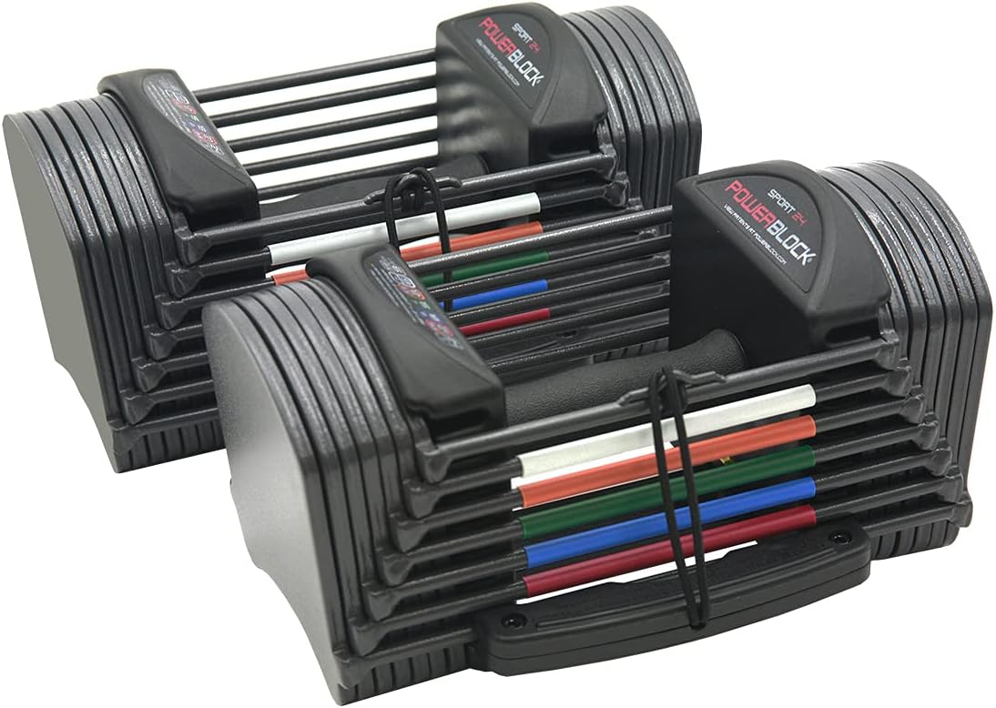 PowerBlock Sport 24 Adjustable Dumbbells, Sold in Pairs, 3-24 lb. Dumbbells, Durable Steel Build, Innovative At Home Workout Equipment, All-in-One Exercise Dumbbells, Strength Training Grey