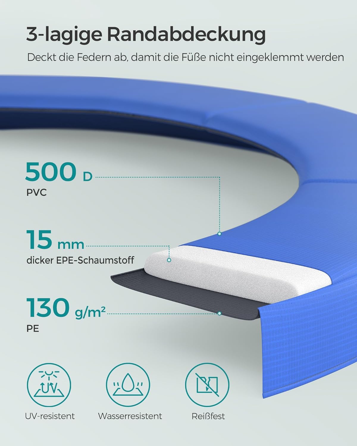 SONGMICS Trampolin Outdoor Ø 427 cm. rundes Gartentrampolin mit Sicherheitsnetz und Leiter. Randabdeckung. gepolstertes Gestell. für Kinder