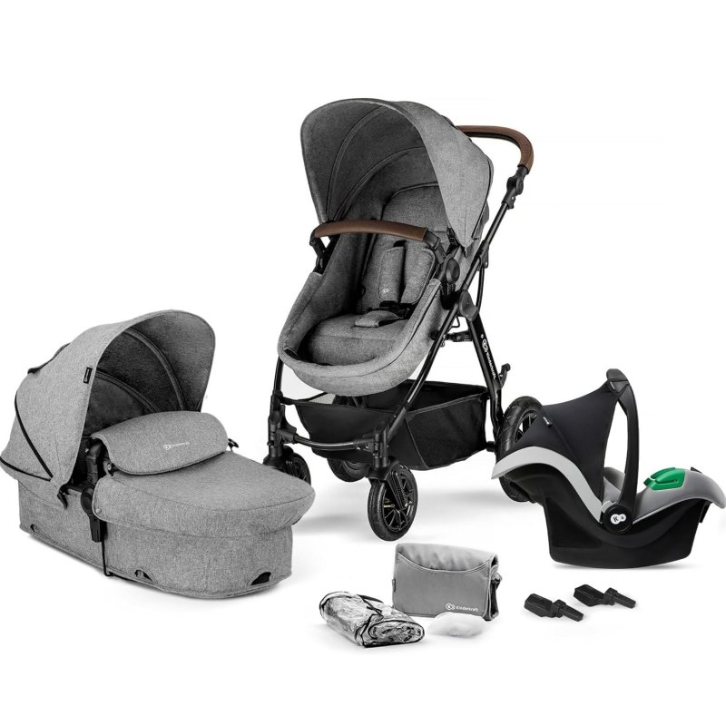 Poussette Kinderkraft Moov + Nacelle + Coque Auto Mink Pro - Grey Melange