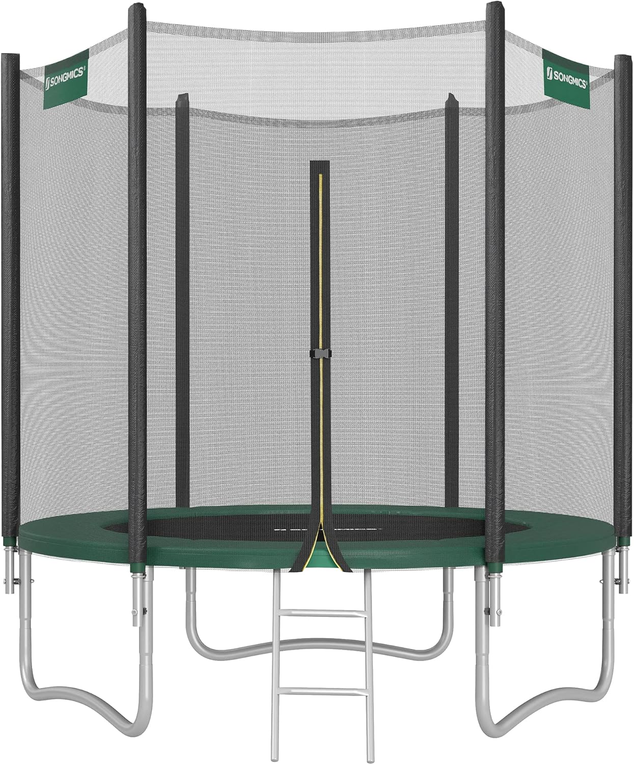 SONGMICS Trampolin Outdoor Ø 183cm. rundes Gartentrampolin mit Randabdeckung. mit Sicherheitsnetz. mit Leiter und gepolsterten Stangen